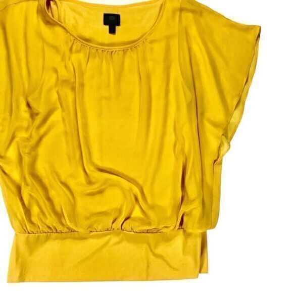 JM Collection Top Womens Sz Large Yellow Flutter-Sleeve Career Scoop Neck Blouse - Picture 5 of 16